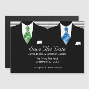 Anzug und Krawatte Gay Save the Date Hochzeit Magneteinladung
