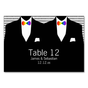 Anzug und Krawatte (Rainbow Pride) Gay Wedding Tischnummer