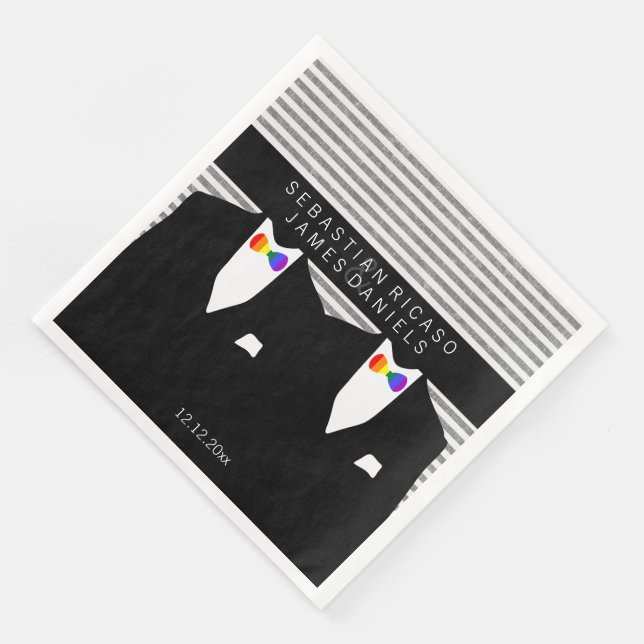 Anzug und Rainbow Bow Krawatte Gay Wedding Serviette (Ecke)