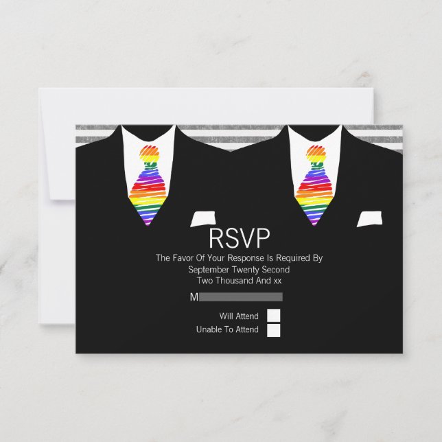 Anzug und Rainbow Krawatte Gay Wedding RSVP (Vorderseite)