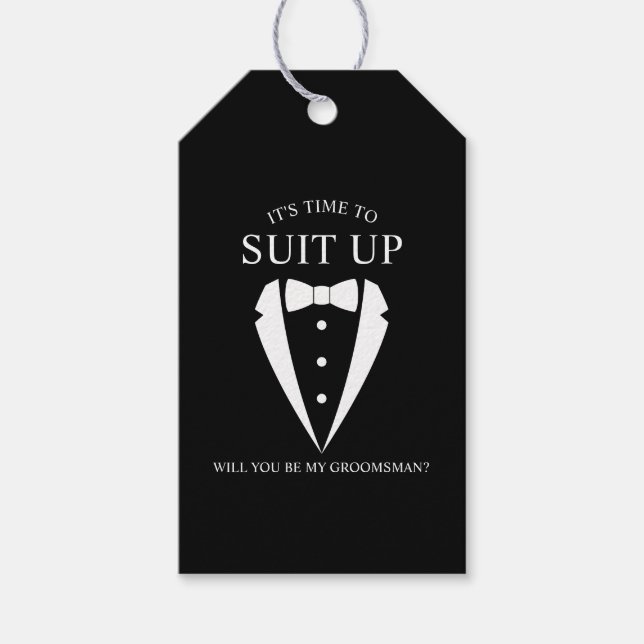 "ANZUG UP" Black Tuxedo Anzug Trauzeuge Vorschlag Geschenkanhänger (Vorderseite)
