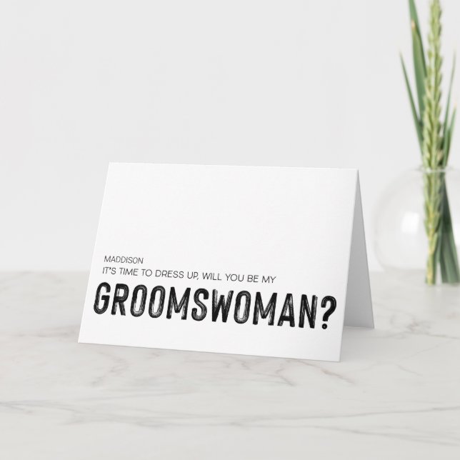 Anzug Up Groomswoman Anfrage Brautparty Fragend Karte (Vorderseite)