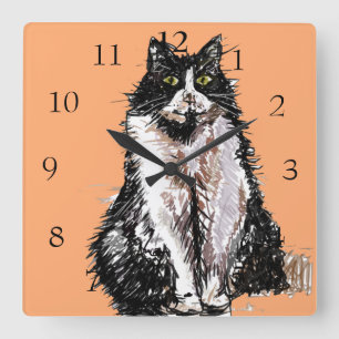 Anzugkatze Katzen Kunst Tierkinderkinderzimmer Rau Quadratische Wanduhr