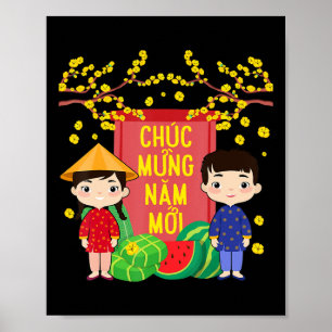 Ao Dai Kids Chuc Mung Nam Moi Vietnamese Neujahr Poster