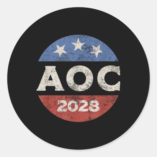 Aoc 2028 Wahl Retro Runder Aufkleber (Vorderseite)