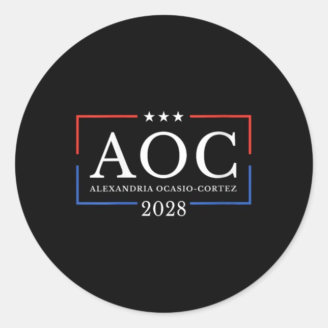 Aoc für Präsident 2028 Einfaches Zeichen für Fraue Runder Aufkleber (Vorderseite)
