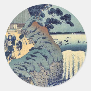 Aoi gaok Wasserfall von Katsushika, Hokusai Ukiyoe Runder Aufkleber