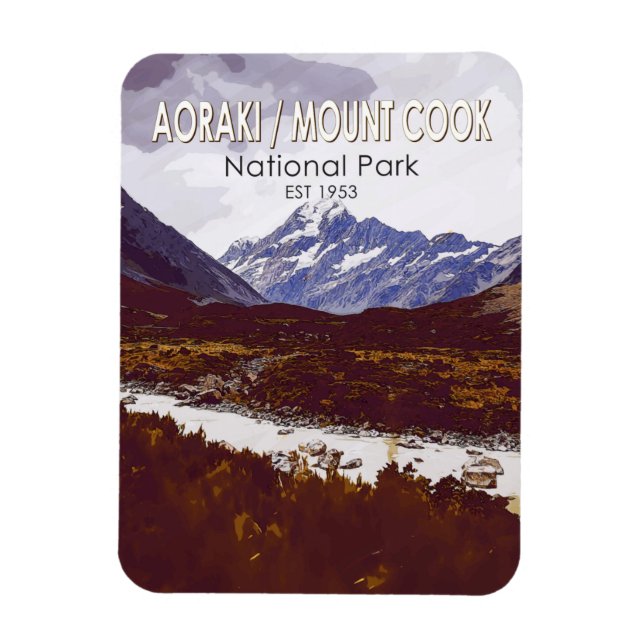 Aoraki Mount Cook Nationalpark Neuseeland Retro Magnet (Vertikal)