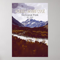 Aoraki Mount Cook Nationalpark Neuseeland Retro