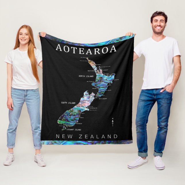 AOTEAROA NEW ZEALAND MAP PAUA DURCH BLANKET FLEECEDECKE (Beispiel)