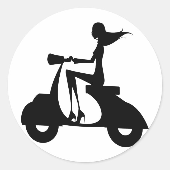 AP028 Girl Scooter Runder Aufkleber (Vorderseite)