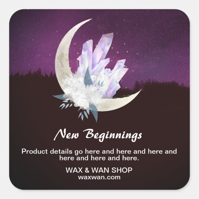 *~* AP24 Landscape Intentions Moon Crystals Floral Quadratischer Aufkleber (Vorderseite)