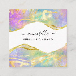 *~* AP26 Ethereal OPAL Rainbow QR Gold Glitzer  Quadratische Visitenkarte