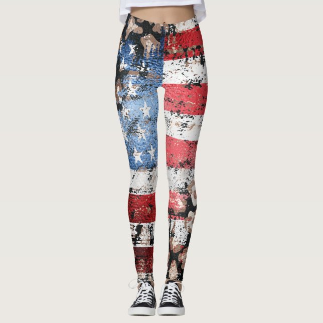 ~* AP27 Grunge USA Flag Leopard Glitzer Leggings (Vorderseite)
