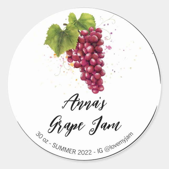 *~* AP30 GRAPE Homemade Jelly Jam Preserve Runder Aufkleber (Vorderseite)
