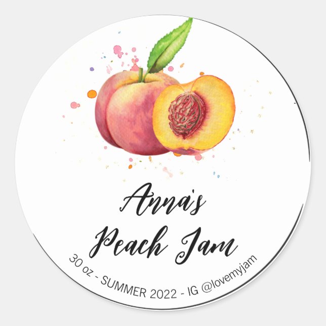 *~* AP30 Peach Homemade Jelly Jam Preserve Runder Aufkleber (Vorderseite)
