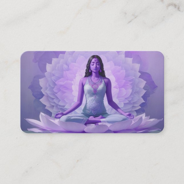 *~* AP32 Lavendel Lotus Yoga Frau QR Mandala Visitenkarte (Vorderseite)