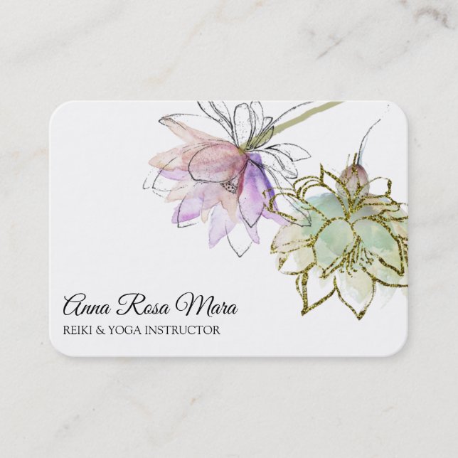 *~* AP32 Rosa Lotus LOGO Blume Zen QR Yoga Visitenkarte (Vorderseite)
