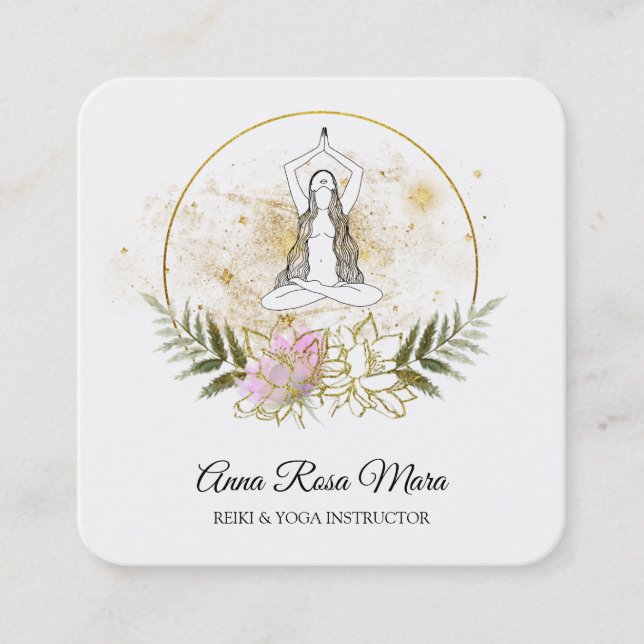 *~* AP32 Rosa Lotus Yoga Frau QR Logo Quadratische Visitenkarte (Vorderseite)