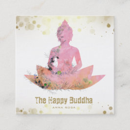 *~* AP33 Buddha QR Lotus Floral Botanischer Zen Quadratische Visitenkarte