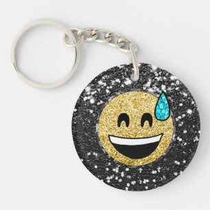 *~* AP40 Grinning QR Face Sweat Emoji Glitzer Schlüsselanhänger