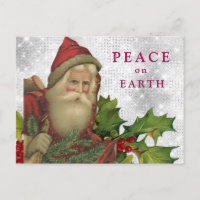 *~* AP44 Silber Vintage Santa Holly FRIEDEN FOTO