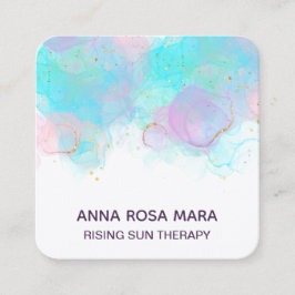 *~* AP46 Pastel QR Gold Glitzer Abstrakt Tinte LOG Quadratische Visitenkarte