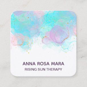 *~* AP46 Pastel QR Gold Glitzer Abstrakt Tinte LOG Quadratische Visitenkarte