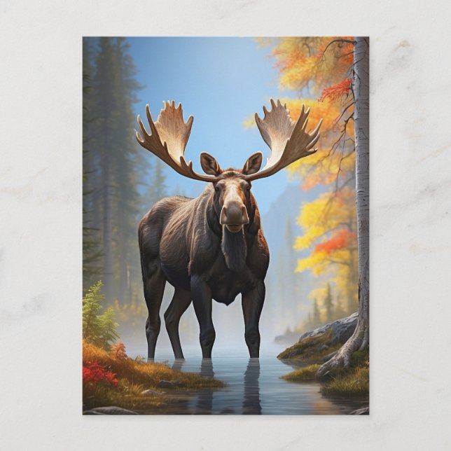*~* AP49 starker MOOSE Stream Nature Forest Postkarte (Vorderseite)