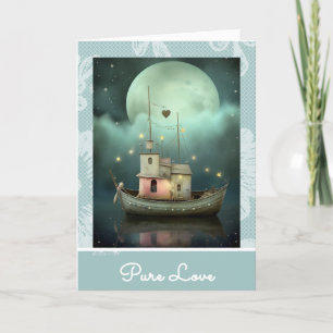 *~* AP51 Romantic House Boat Hearts Valentine 35 Feiertagskarte