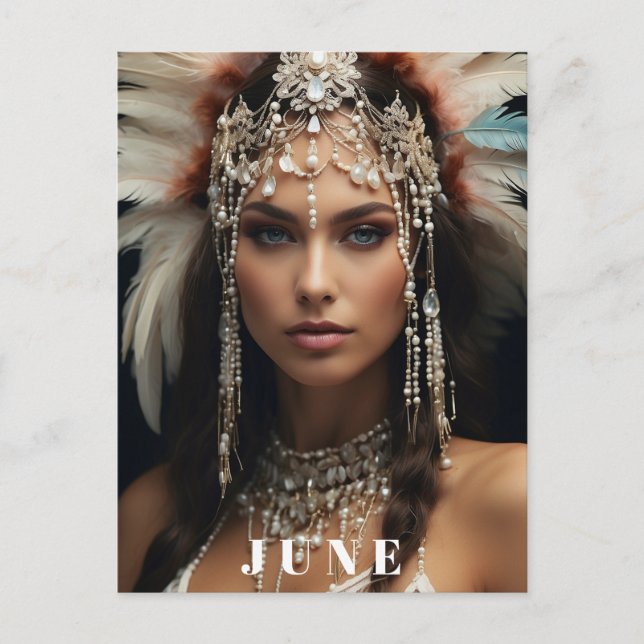 *~ AP53 JUNI Boho GEBURTSTAGSPERLEN Frau Postkarte (Vorderseite)