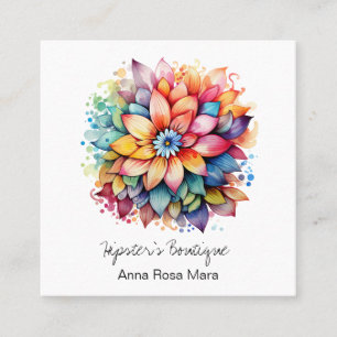 *~* AP57 Boho QR Bold Retro 60's Blume Bouquet Quadratische Visitenkarte