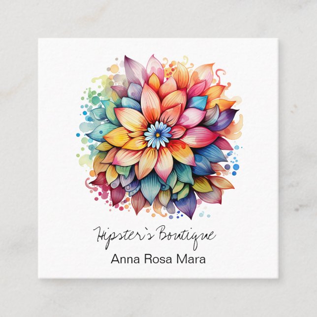 *~* AP57 Boho QR Bold Retro 60's Blume Bouquet Quadratische Visitenkarte (Vorderseite)