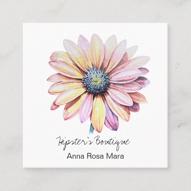 *~* AP57 Boho QR Bold Retro 60's Blume DAISY Quadratische Visitenkarte (Vorderseite)