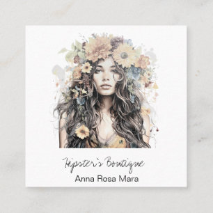 *~* AP57 Orange Boho QR Blumen Haar Hippie Mädchen Quadratische Visitenkarte