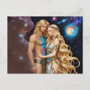 *~* AP58 Cosmic Couple Fantasy Romantic Galaxy Feiertagspostkarte
