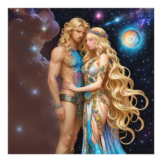 *~* AP58 Cosmic Couple Fantasy Romantic Galaxy Fotodruck (Vorne)
