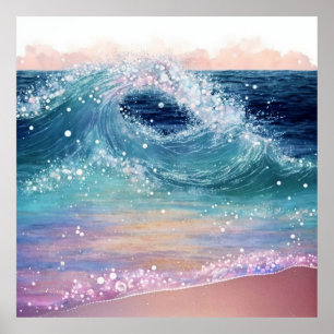 *~* AP60 Küstenmeer Wave Sand Beach Glitzer Poster