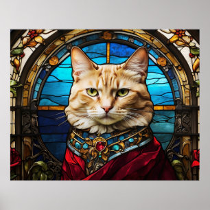 *~* AP68 5:4 Cat Feline Watercolor Stetted Glass Poster