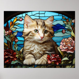 *~* AP68 5:4 Katze Feline Kätzchen Kitten Buntglas Poster