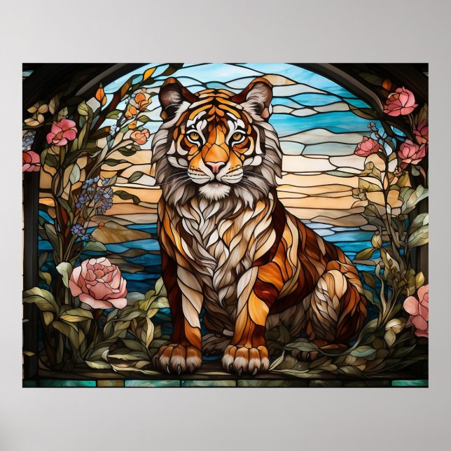 *~* AP68 Fantasy TIGER Gestaltetes Glas Bright 5:4 Poster (Vorne)
