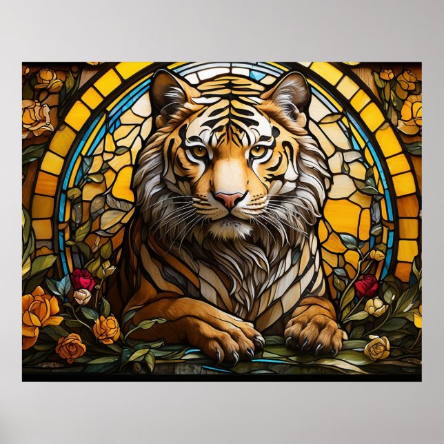 *~* AP68 Fantasy TIGER Gestaltetes Glas Farbvoll 5 Poster (Vorne)