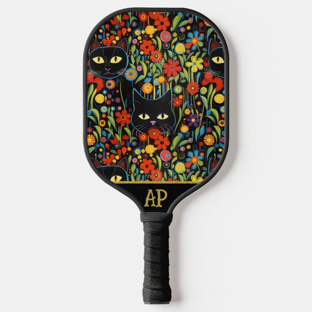 *~* AP68 Floral Whimsical Quirky Cat FOTO 2 Pickleball Schläger (Vorderseite)