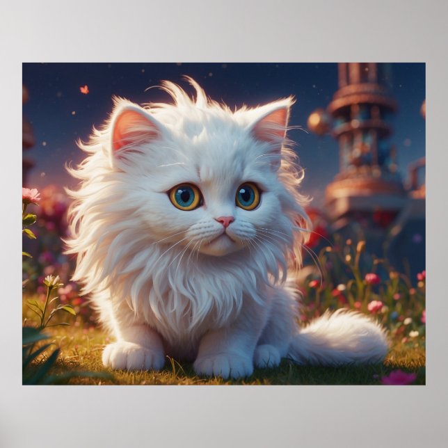 *~* AP68 Kitty Cat 5:4 Kitten White Long Hair Poster (Vorne)