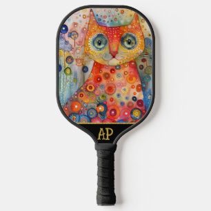 *~* AP68 Whimsical Quirky Cat Vibrant Colorful 3 Pickleball Schläger