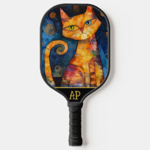 *~* AP68 Whimsical Quirky Cat Vibrant Colorful 5 Pickleball Schläger
