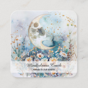 *~* AP70 Ethereal Vollmond Blume QR Floral Quadratische Visitenkarte