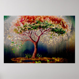 *~* AP81 Gold Glitzer Artistic Ethereal Tree Poster