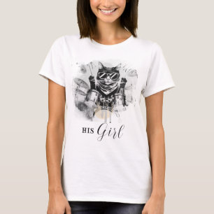 *~* AP91 Cooler Cat DRUMMER Girl friend White T-Shirt
