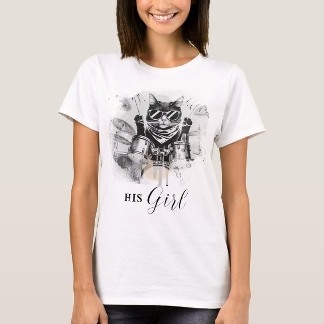 *~* AP91 Cooler Cat DRUMMER Girl friend White T-Shirt (Vorderseite)